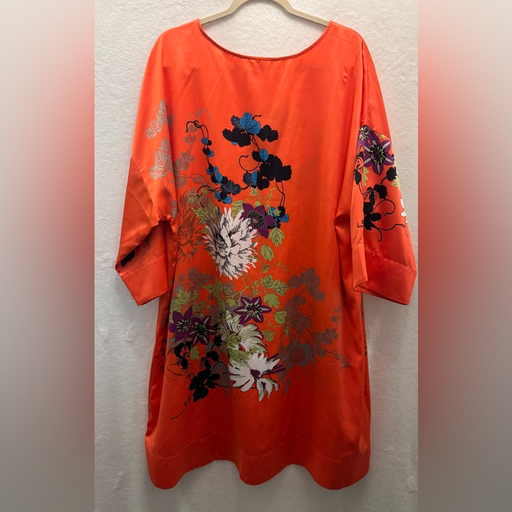 Soft Surroundings Bold Orange Satin Dress Floral Accent Party Wedding 2X